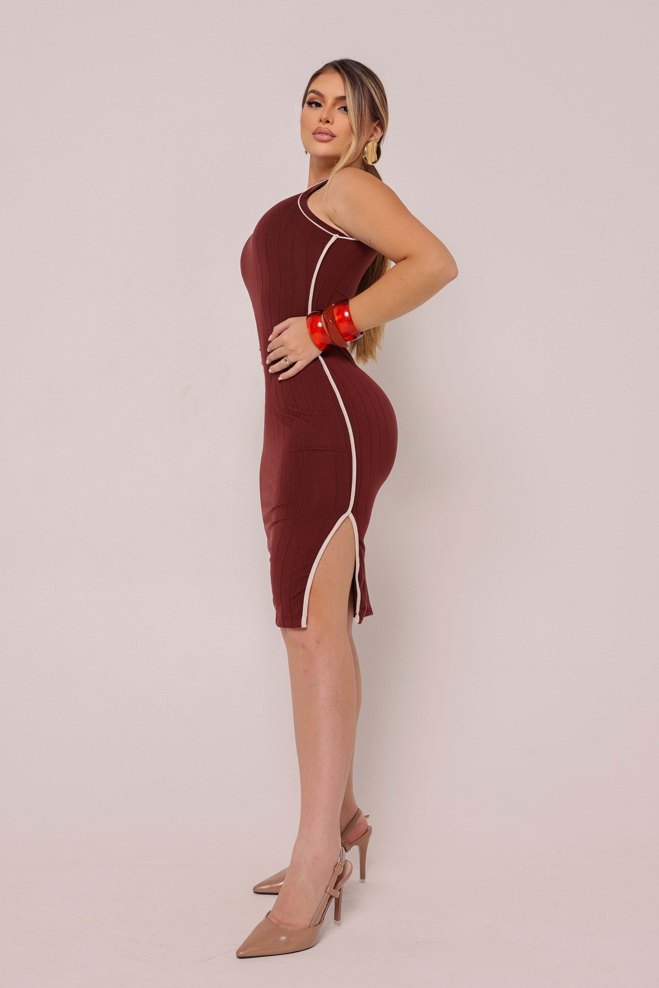 Vestido Canelado Midi Regata C/ Viés Miss Girls Ref 60160