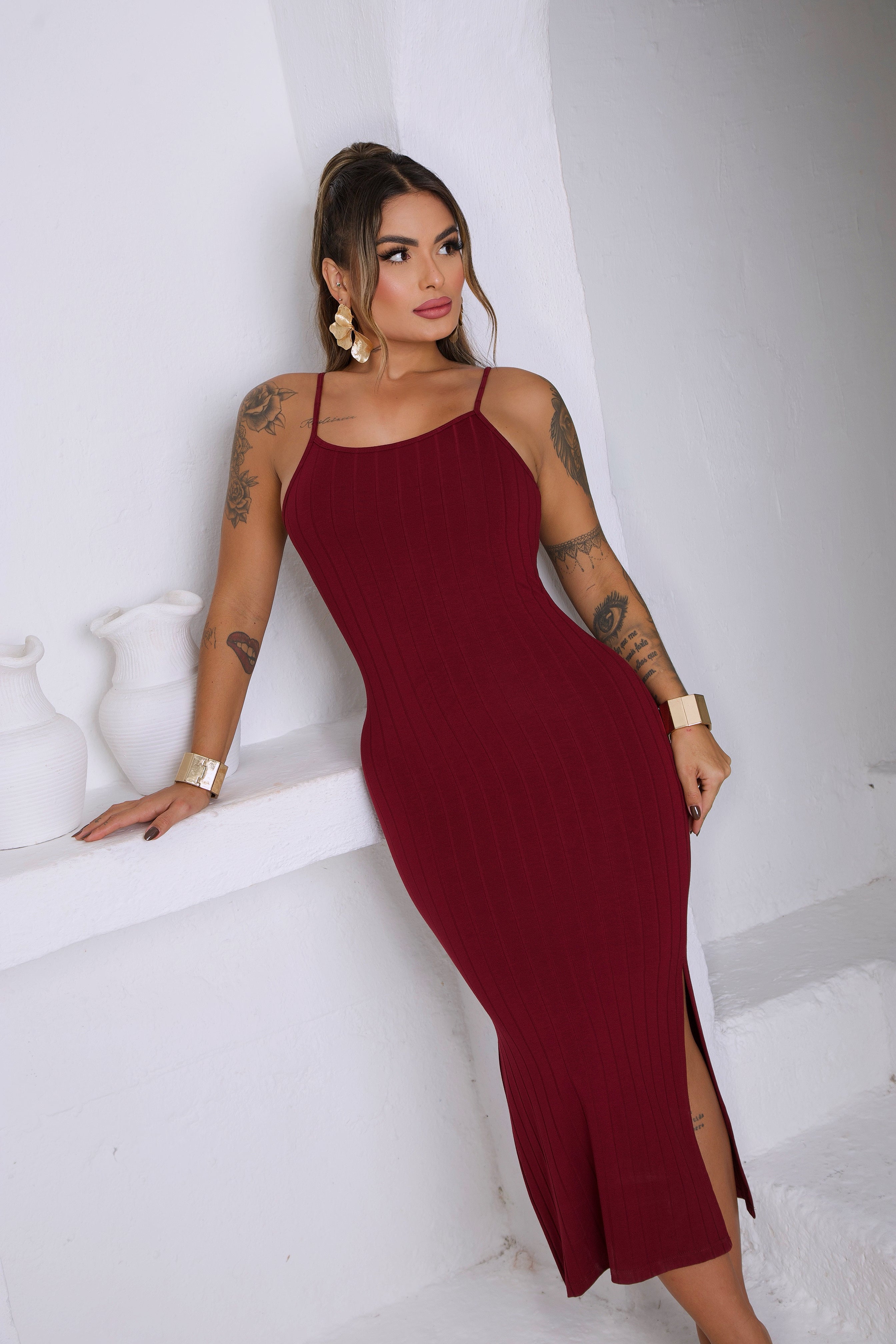 Vestido Canelado Longuete com Alça Miss Girls Ref 61101