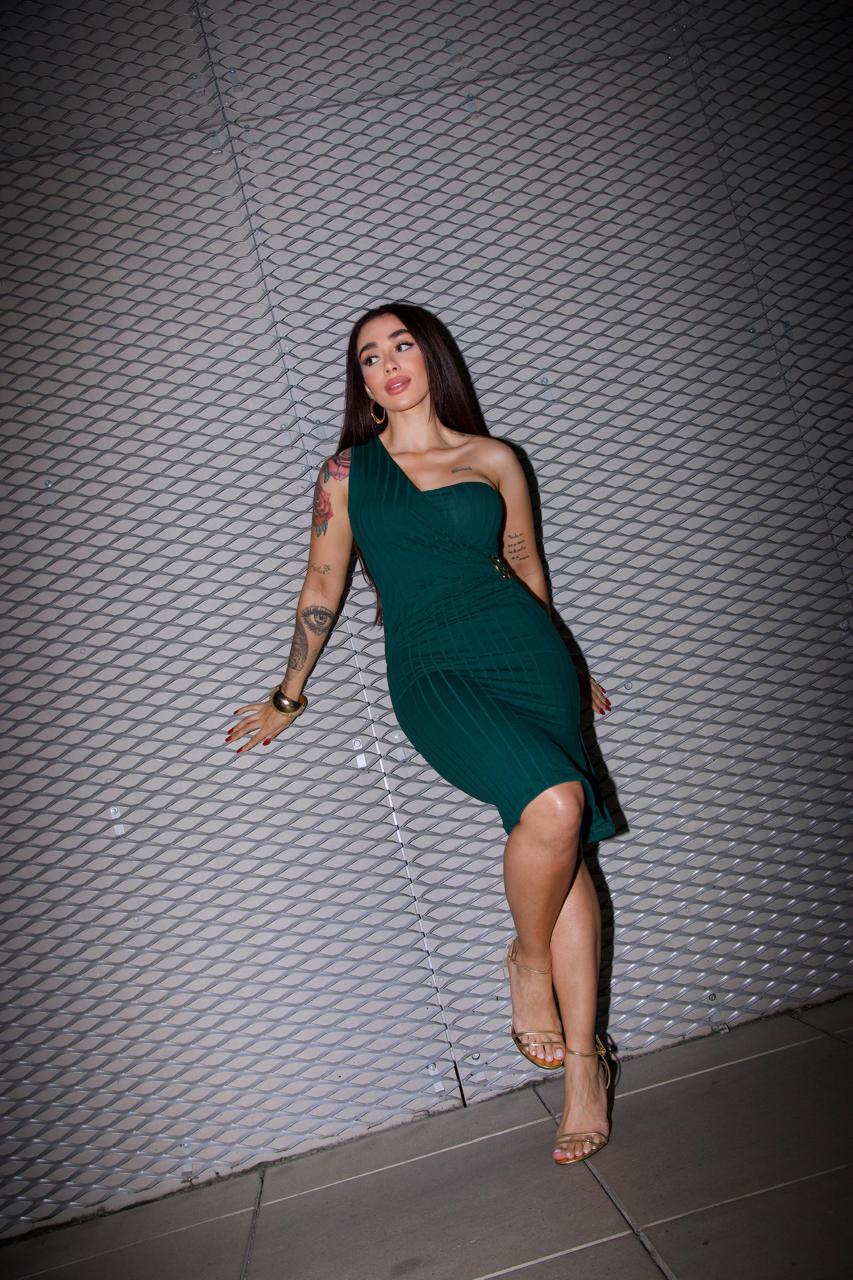 Vestido Canelado Midi Um Ombro sem Manga Miss Girls Ref 61296
