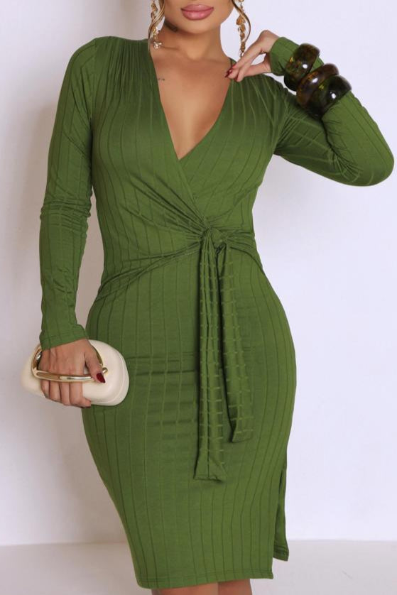 Vestido Canelado Miss Girls 61291 – Manga Longa com Amarração na Cintura