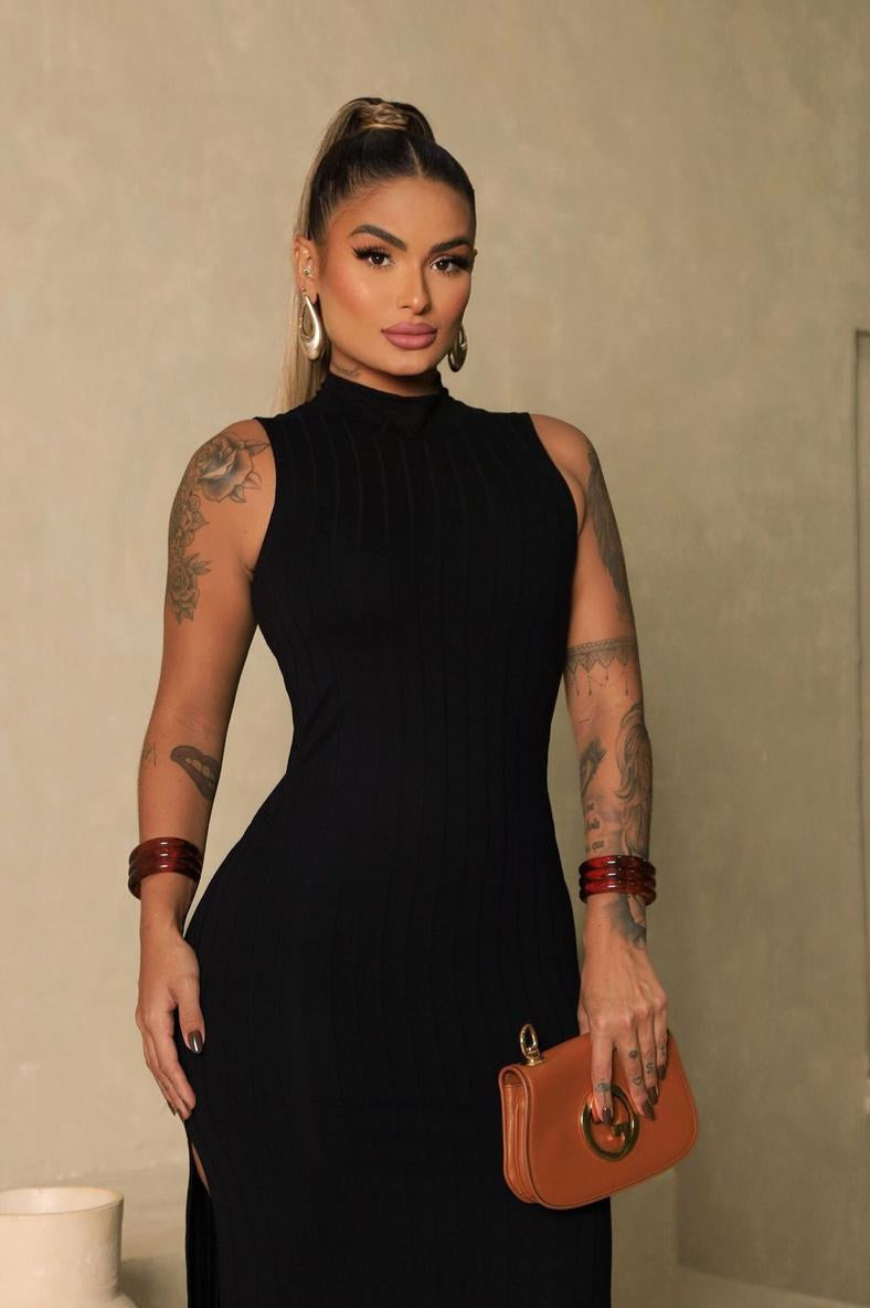 Vestido Canelado Midi Regata com GolaMiss Girls Ref 61284