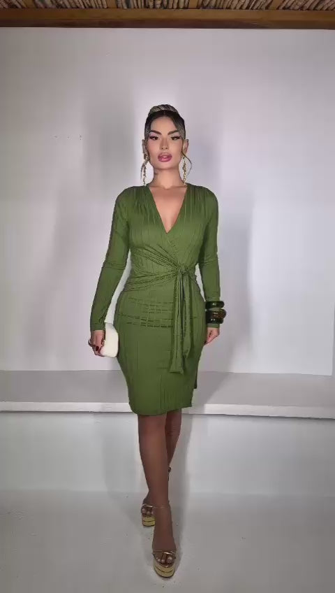 Vestido Canelado Miss Girls 61291 – Manga Longa com Amarração na Cintura